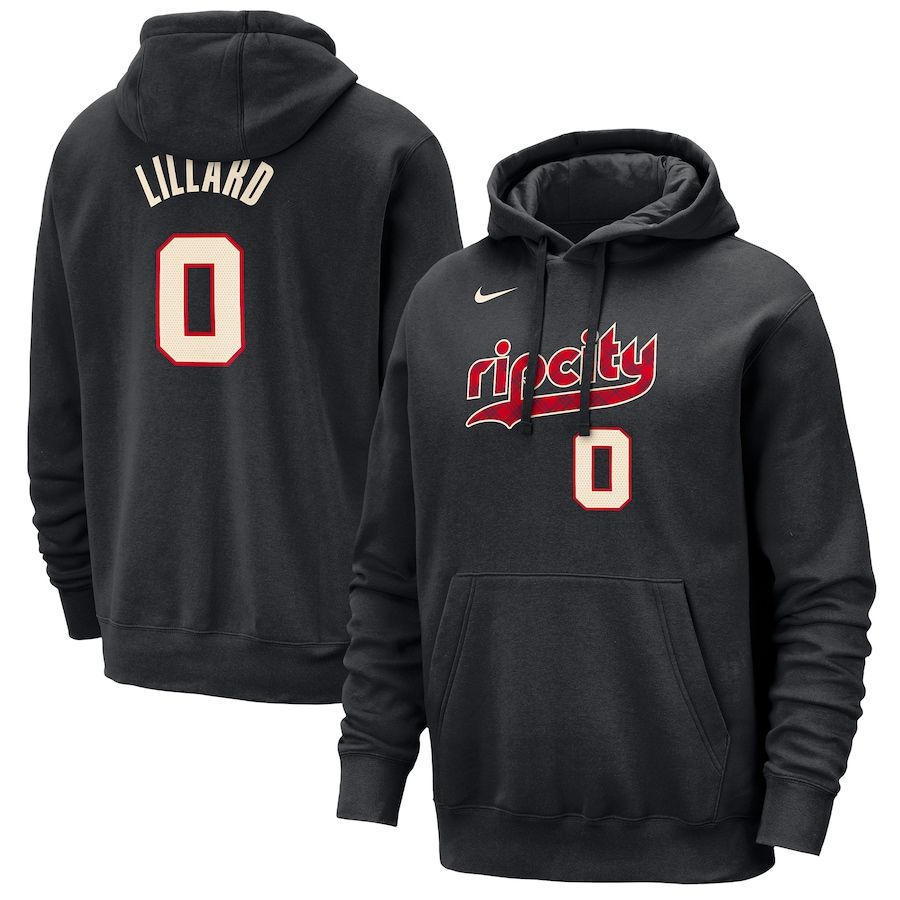 Men Portland Trail Blazers 0 Lillard Black Nike Season city version Sweatshirts 23-24 NBA Jersey